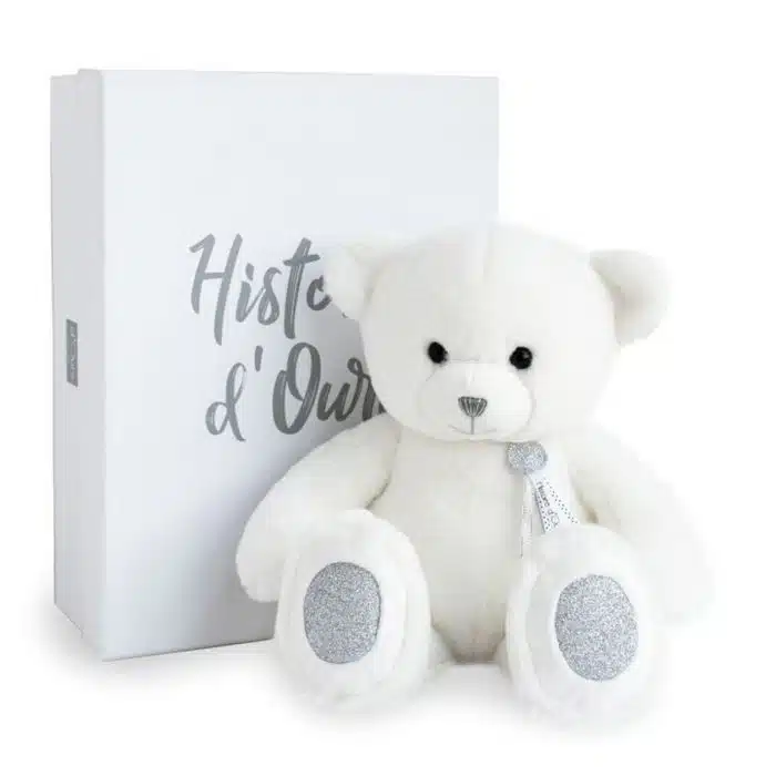 Doudou glitter beer wit 24cm