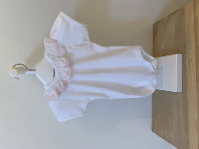 Babidu korte mouw romper grote roezel wit/roze