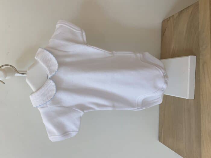 Babidu korte mouw romper ronde kraag wit/blauw