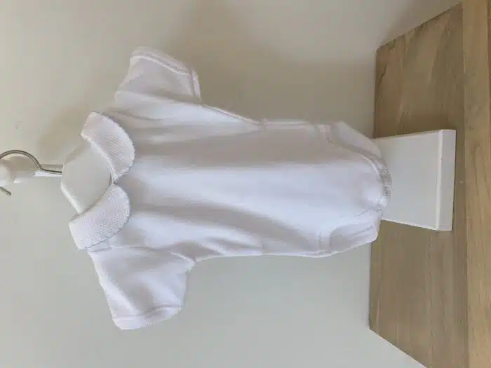 Babidu korte mouw romper ronde kraag wit/blauw