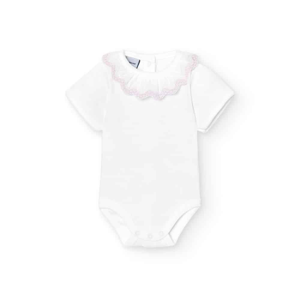 Babidu basis korte mouw romper 1198 wit/roze