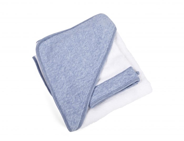 Poetree badcape+washandje Chevron denim blue