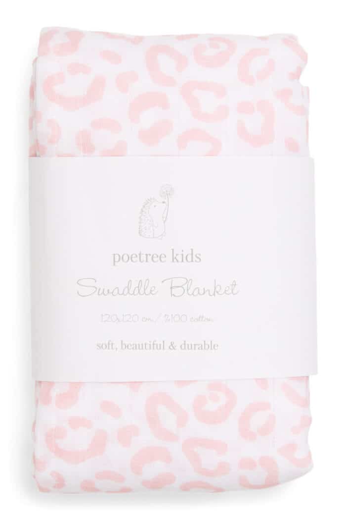 Poetree swaddle 120x120cm luipaard/roze