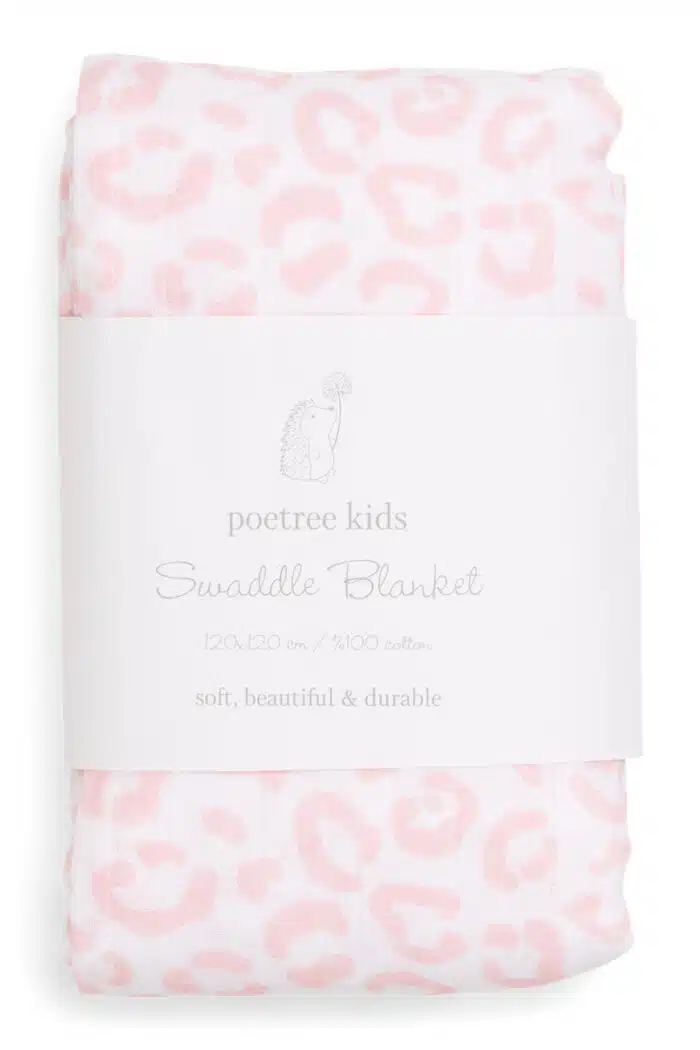 Poetree swaddle 120x120cm luipaard/roze