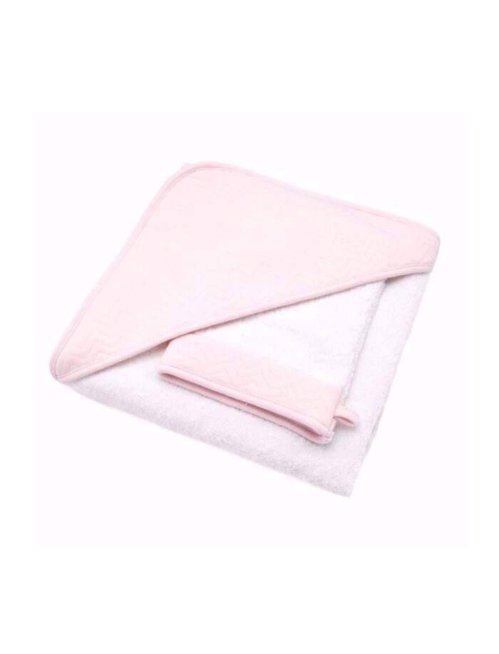 Poetree badcape+washandje Chevron pink