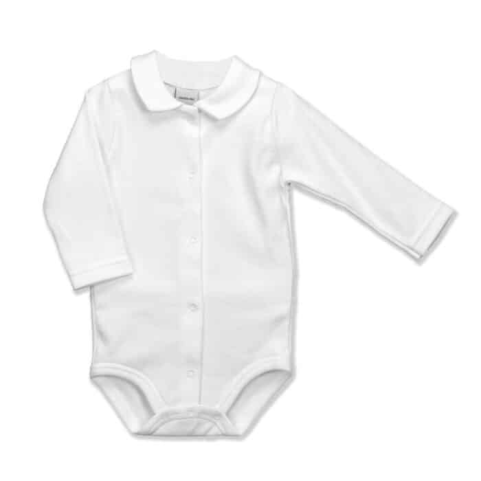 Babidu basis romper met voorsluiting en punt kraag wit