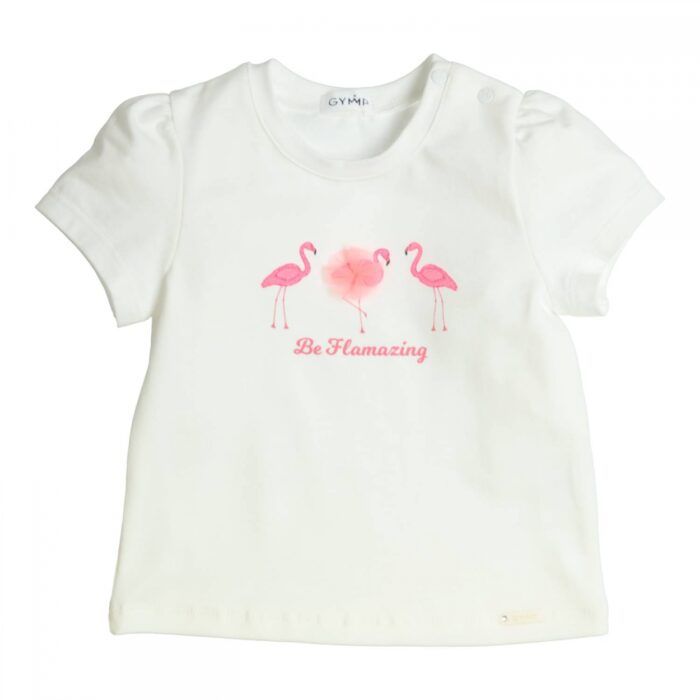 Gymp t-shirt flamingo creme/neon roze
