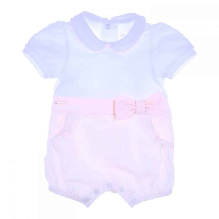 Gymp baby kort pakje met ruit en strik roze