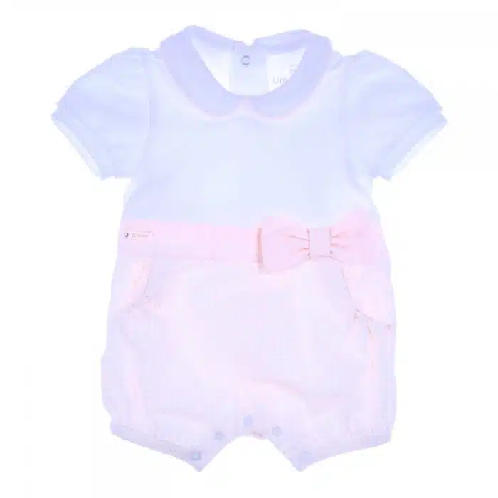 Gymp baby kort pakje met ruit en strik roze