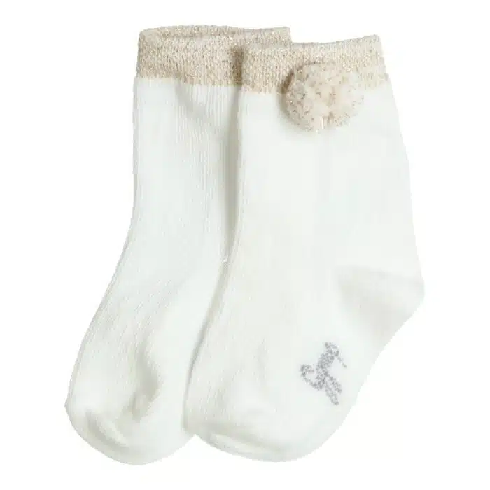 SALE Gymp sokken met pompon 4545 creme/goud