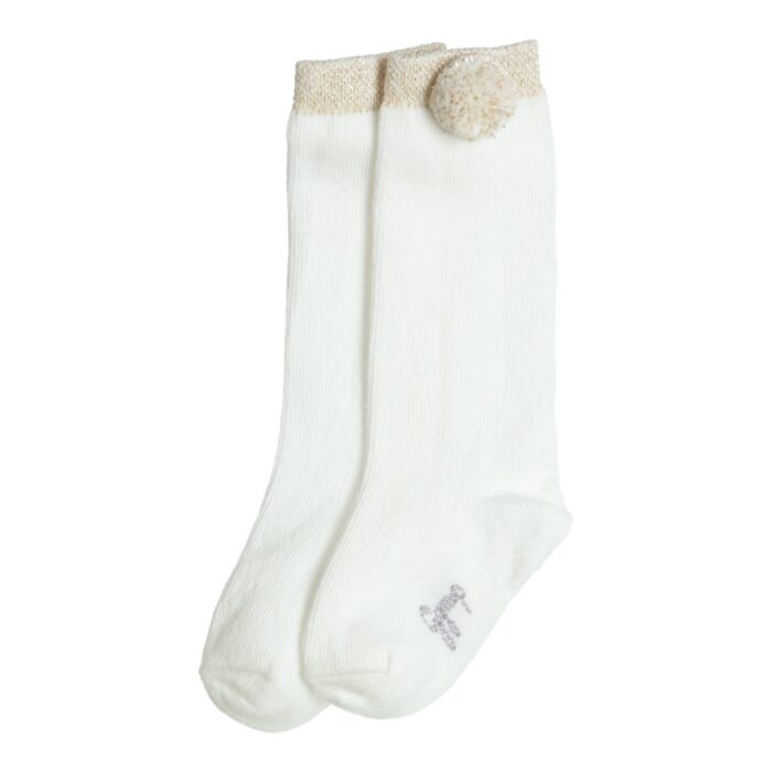 SALE Gymp kniekousen met pompon 4546 creme/goud