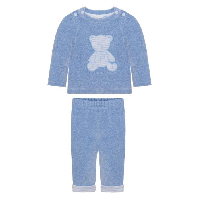Patachou 2-delig velours setje beer jeans blauw