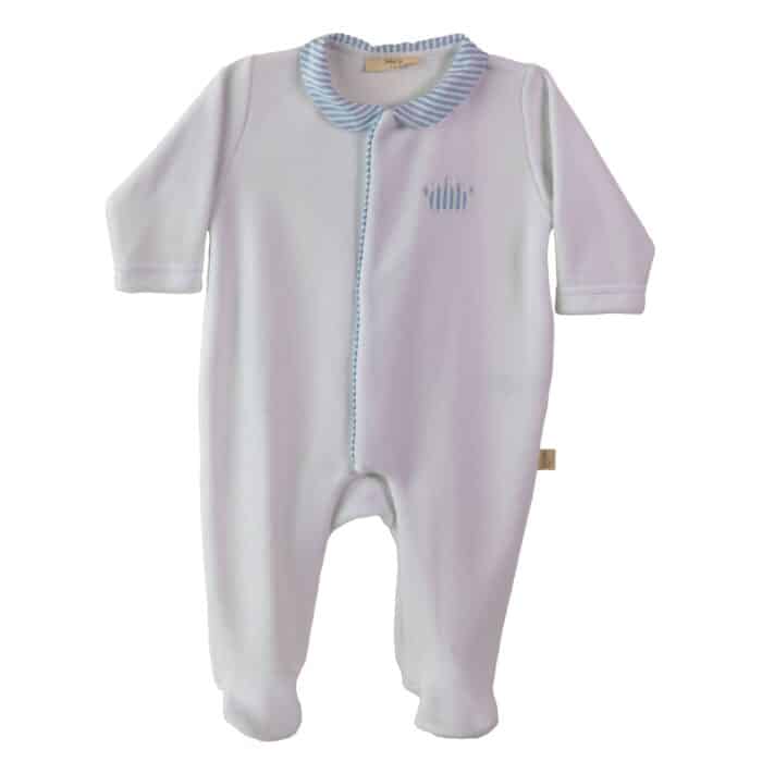 Baby gi boxpak velours met kroon wit/blauw (crn53)