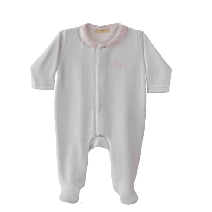 Baby gi boxpak velours met kroon wit/roze (crn53)