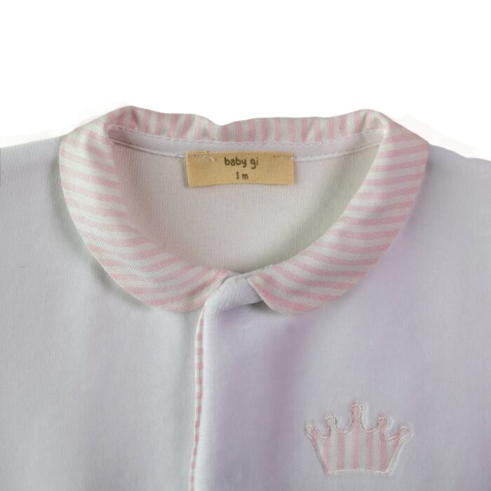 Baby gi boxpak velours met kroon wit/roze (crn53) - Afbeelding 2