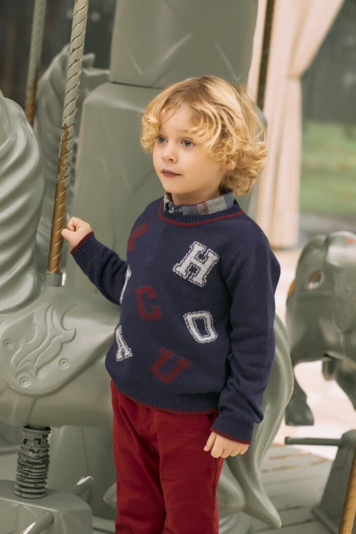SALE Patachou boys gebreide trui d.blauw/rood - Afbeelding 2