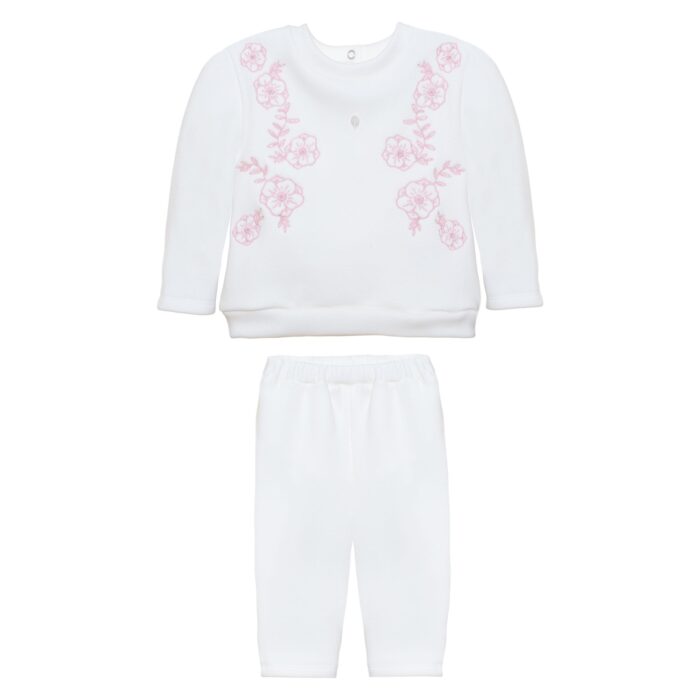 Patachou joggingpak met bloemen creme/roze