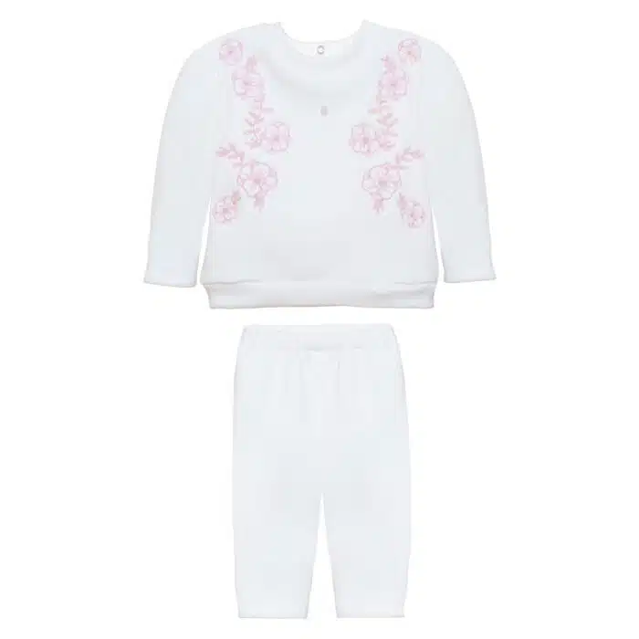 Patachou joggingpak met bloemen creme/roze