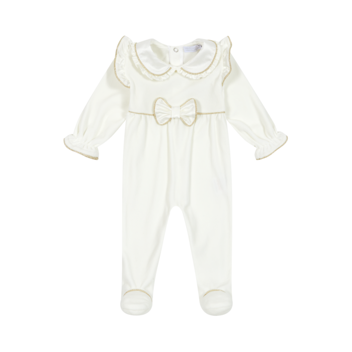 Deolinda velours boxpak met strik creme/goud