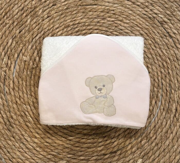 Baby gi badcape met beertje roze