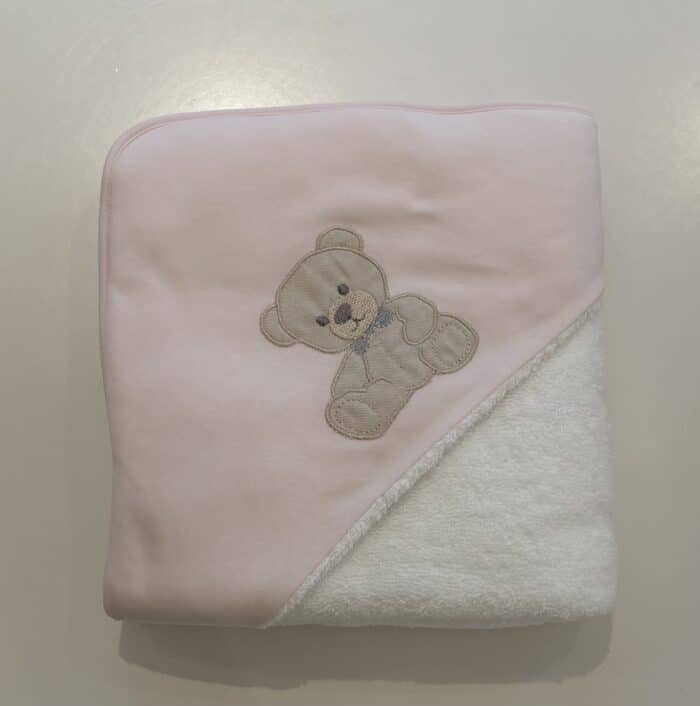 Baby gi badcape met teddy beer roze