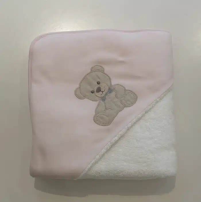 Baby gi badcape met teddy beer roze