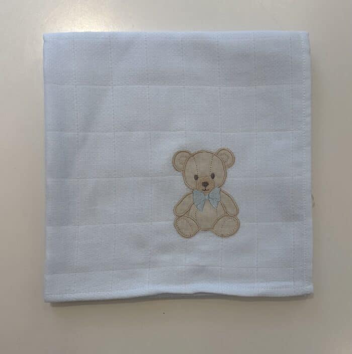 Baby gi spuugdoek met teddy beer blauw