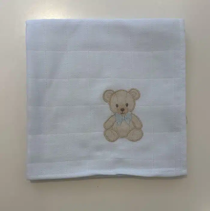 Baby gi spuugdoek met teddy beer blauw
