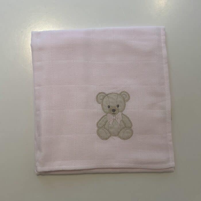 Baby gi spuugdoek met teddy beer roze