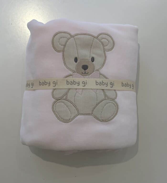 Baby gi velours dekentje met teddy beer roze