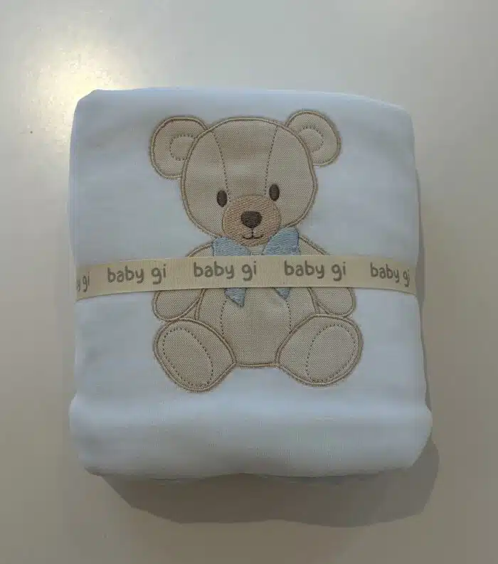Baby gi velours dekentje met teddy beer blauw