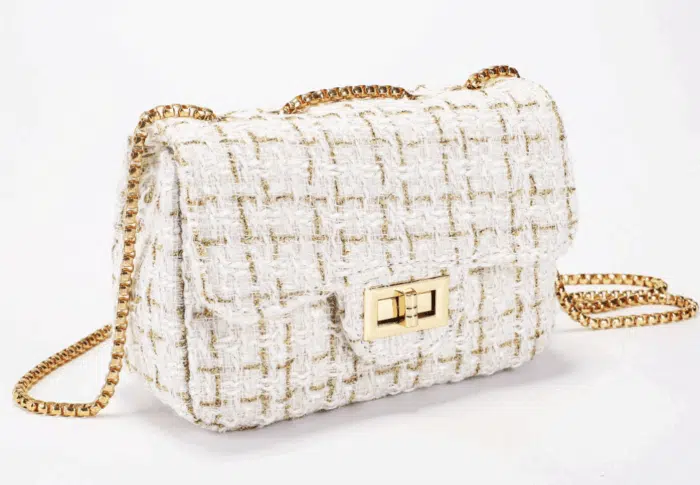 Prinsessefin tasje groot tweed white/gold