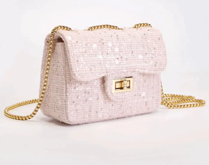Prinsessefin tasje groot tweed pearl pink