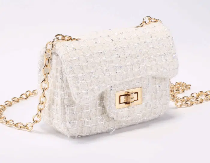 Prinsessefin tasje klein plaid sequin white
