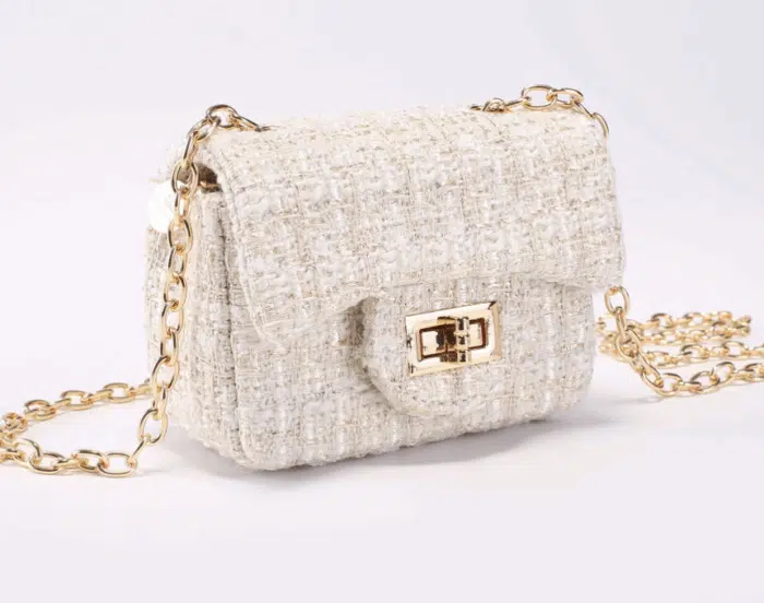 Prinsessefin tasje klein tweed antique white