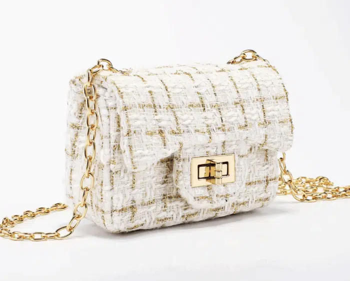 Prinsessefin tasje klein tweed white/gold