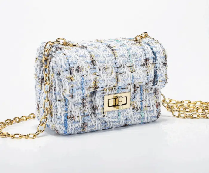 Prinsessefin tasje klein tweed blue